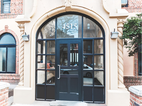 Door with arched frame