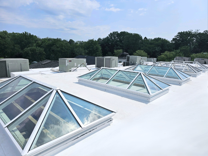 Several skylights across a roof